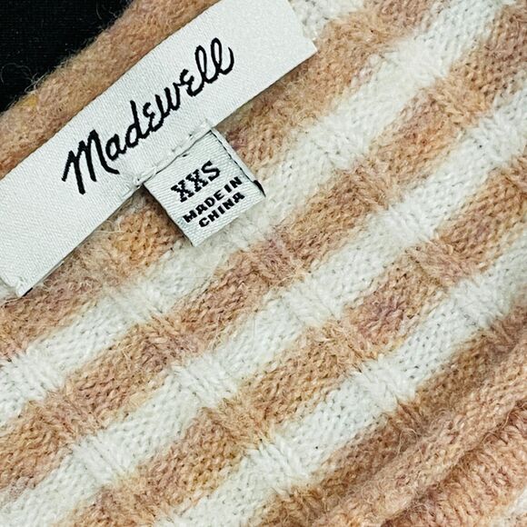 ~ Madewell XXS Sweater Colette Blush Stripe Long Sleeve Crew Merino Wool Blend - Picture 11 of 11